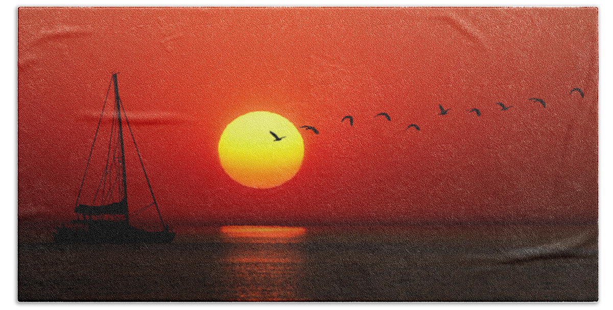 Sailboat Beach Sheet featuring the photograph Sailboat at Sunset by Joe Bonita