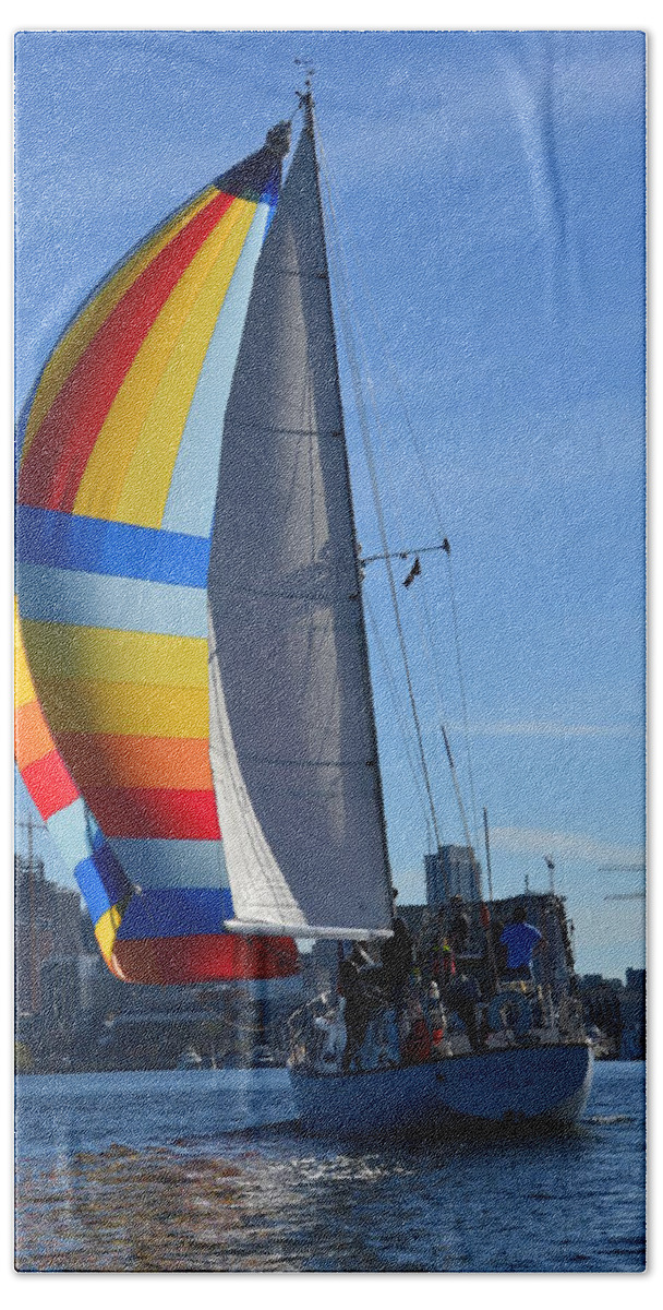 Sailboat Beach Towel featuring the photograph Sailboat in Seattle by Colleen Phaedra
