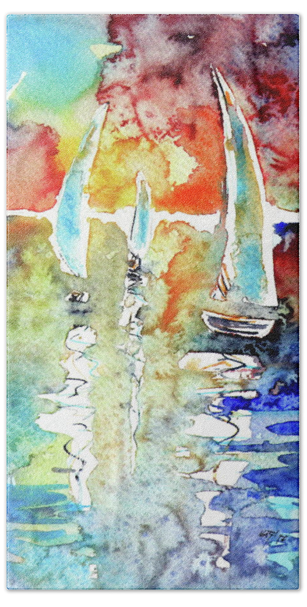 Sailboat Beach Sheet featuring the painting Sailboats in light by Kovacs Anna Brigitta