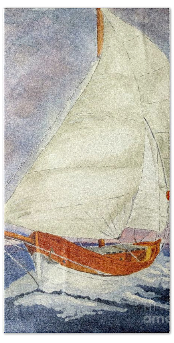 Sailing Beach Sheet featuring the painting Sailing away by Eva Ason