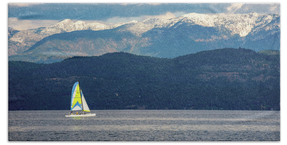 Sail Beach Towel featuring the photograph Sailing Flathead Lake by David Hart