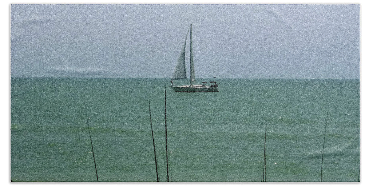 Boat Beach Sheet featuring the photograph Sailing in the Gulf by D Hackett