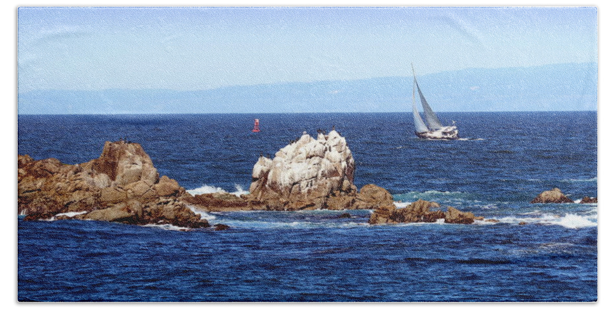Monterey Beach Towel featuring the photograph Sailing Monterey Bay by Joyce Dickens
