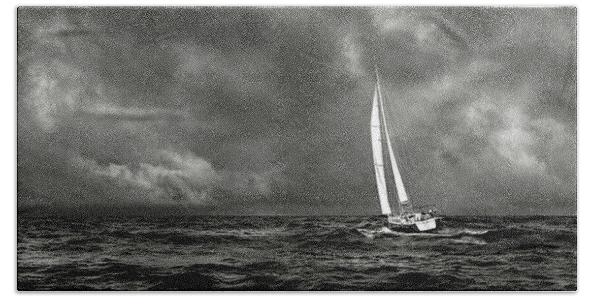 Wine Dark Sea Beach Towel featuring the photograph Sailing The Wine Dark Sea in Black and White by Endre Balogh