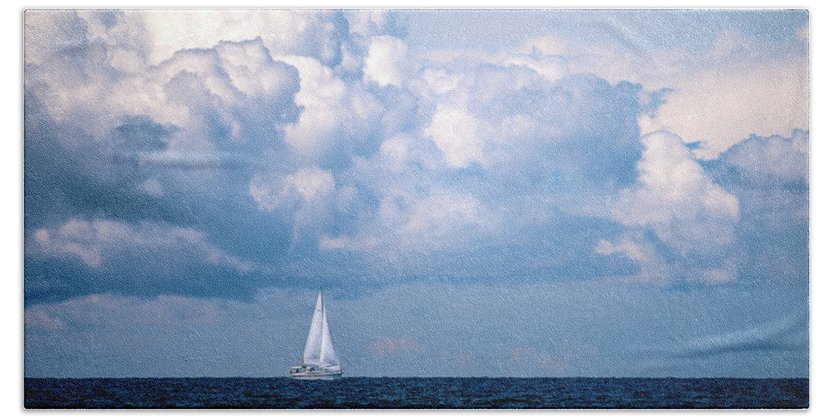 Little Traverse Bay Beach Towel featuring the photograph Sailing Under The Clouds by Onyonet Photo studios