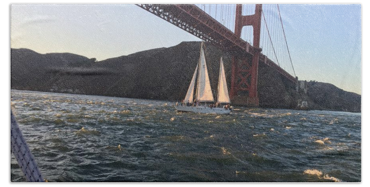 Golden Gate Bridge Beach Towel featuring the photograph Sailing under the Golden Gate by Neal Barbosa