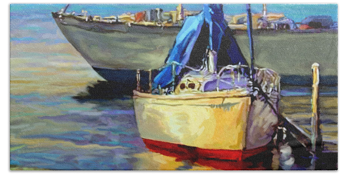 Sailboats Beach Towel featuring the painting Sails at Rest by David Van Hulst