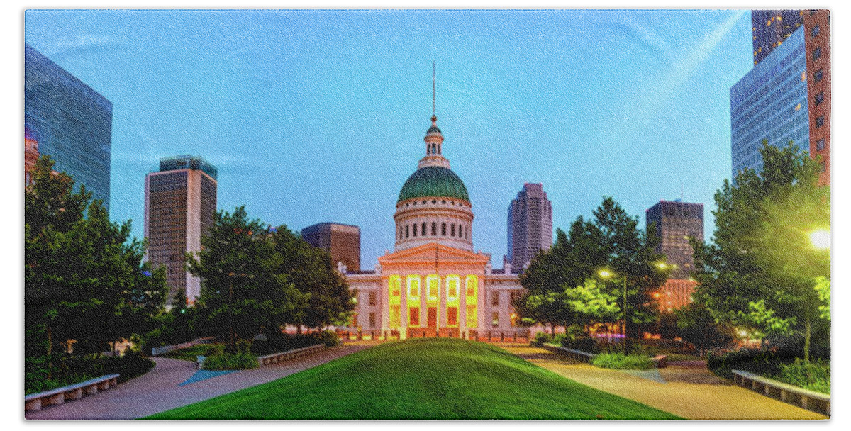 America Beach Towel featuring the photograph Saint Louis Old Courthouse and Skyline Panorama by Gregory Ballos