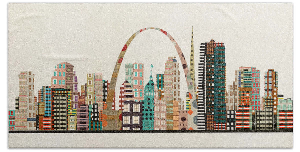 Saint Louis Beach Towel featuring the painting Saint Louis Skyline by Bri Buckley