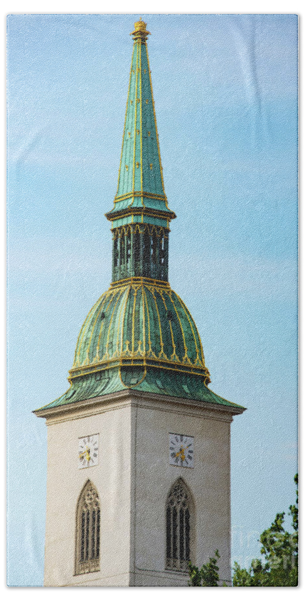 Bratislava Beach Towel featuring the photograph Saint Martin Cathedral Clock Tower by Bob Phillips