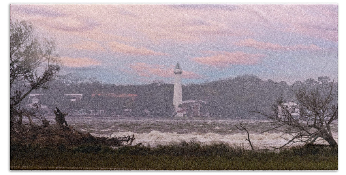 Lighthouses Beach Towel featuring the photograph Saint Simon Island Lighthouse by DB Hayes