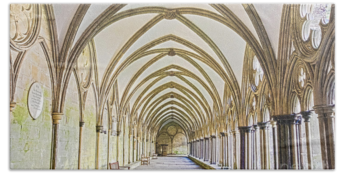 Salisbury Beach Towel featuring the photograph Salisbury Cathedral Cloister HDR by Terri Waters