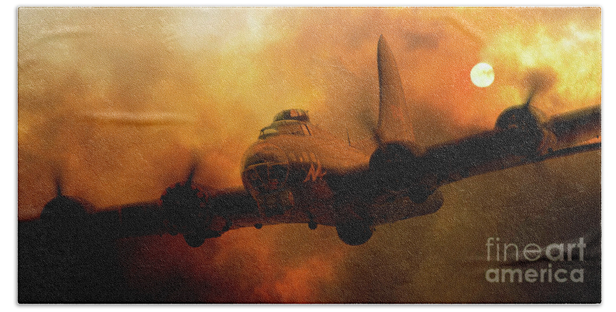 B17 Flying Fortress Beach Towel featuring the digital art Sally B - Fire by Airpower Art
