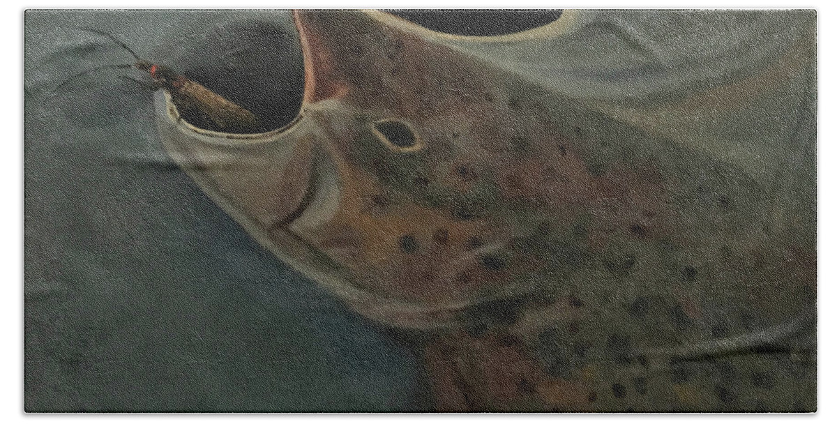 Fishing Beach Towel featuring the painting Salmon Flies are Back by Les Herman