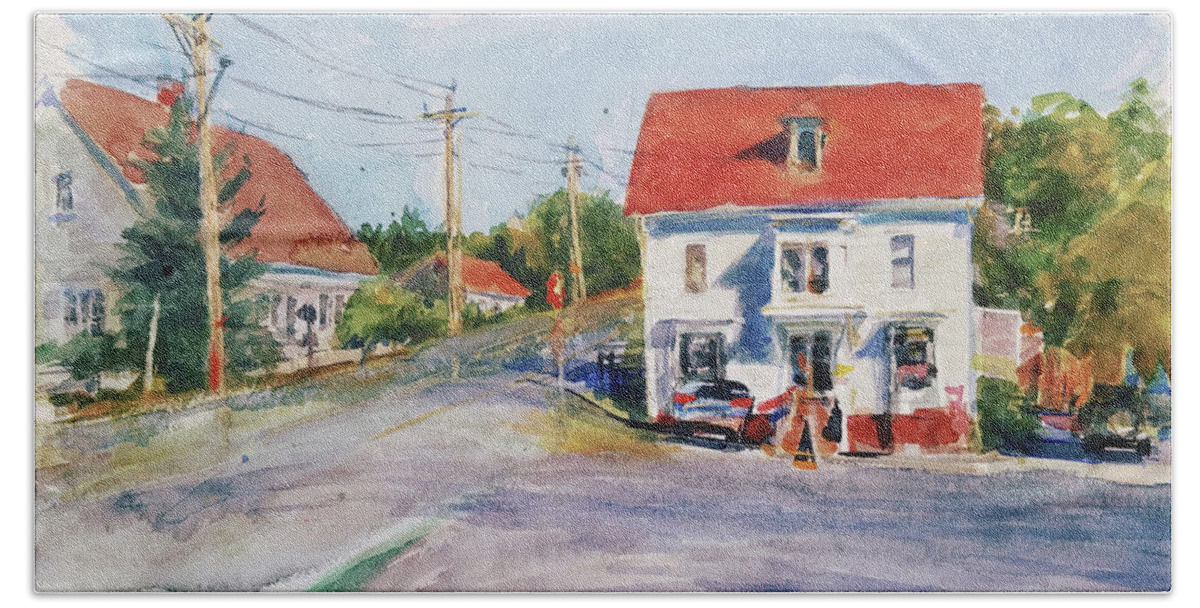 Landscape Beach Towel featuring the painting Salty Market, North Truro by Peter Salwen