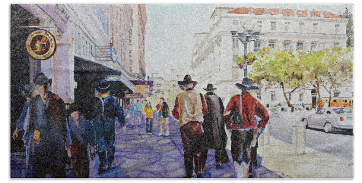 Visco Beach Sheet featuring the painting San Antonio Cowboys by P Anthony Visco