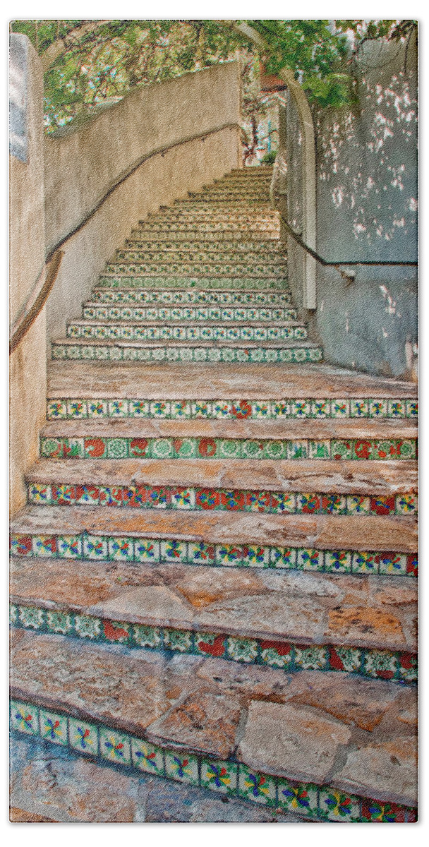 Steps Beach Sheet featuring the photograph San Antonio Riverwalk Stairway by David and Carol Kelly