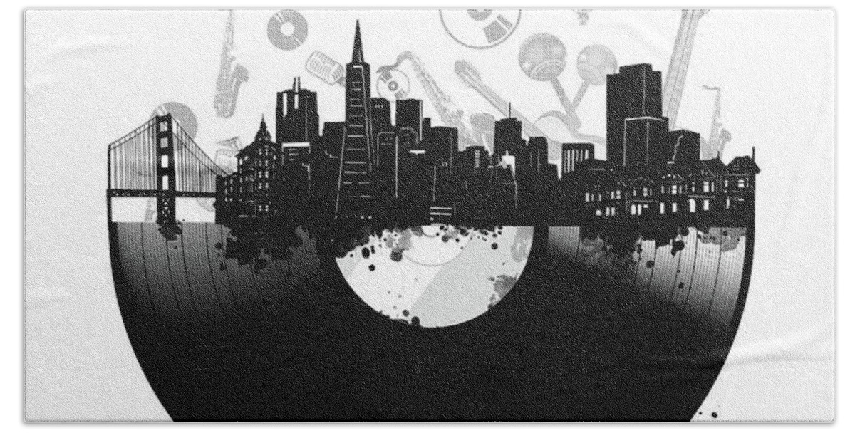 San Francisco Beach Sheet featuring the digital art San Francisco Skyline Vinyl by Bekim M