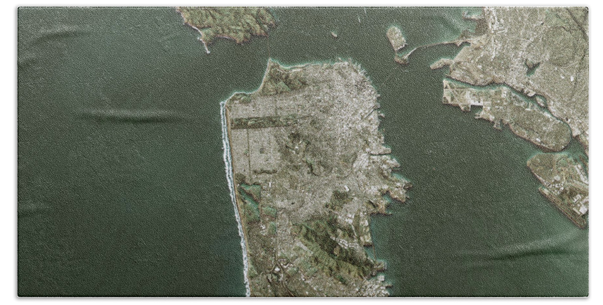 San Francisco Beach Towel featuring the digital art San Francisco Topographic Map Natural Color Top View by Frank Ramspott