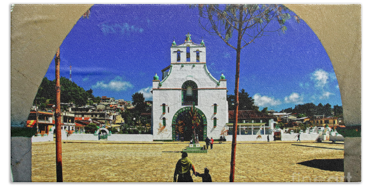Chamula Beach Towel featuring the photograph San Juan Chamula Church in Chiapas, Mexico by Sam Antonio