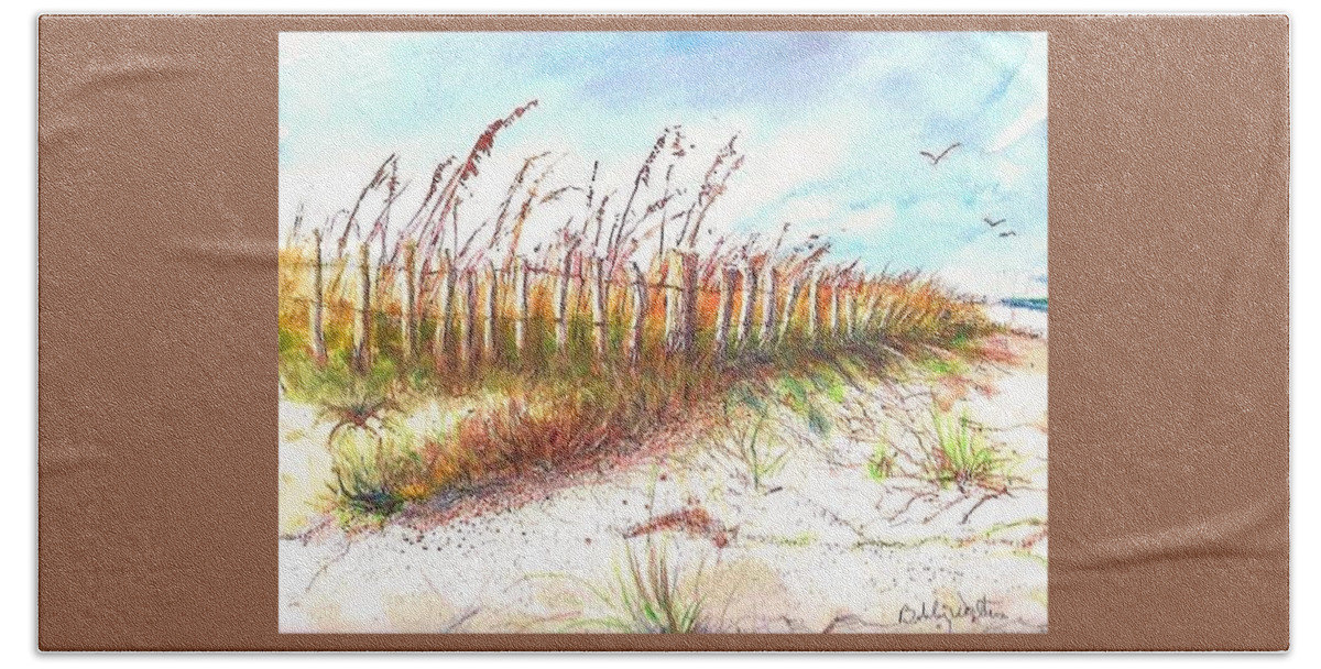 Sea Oats Beach Sheet featuring the painting Sand Fence by Bobby Walters
