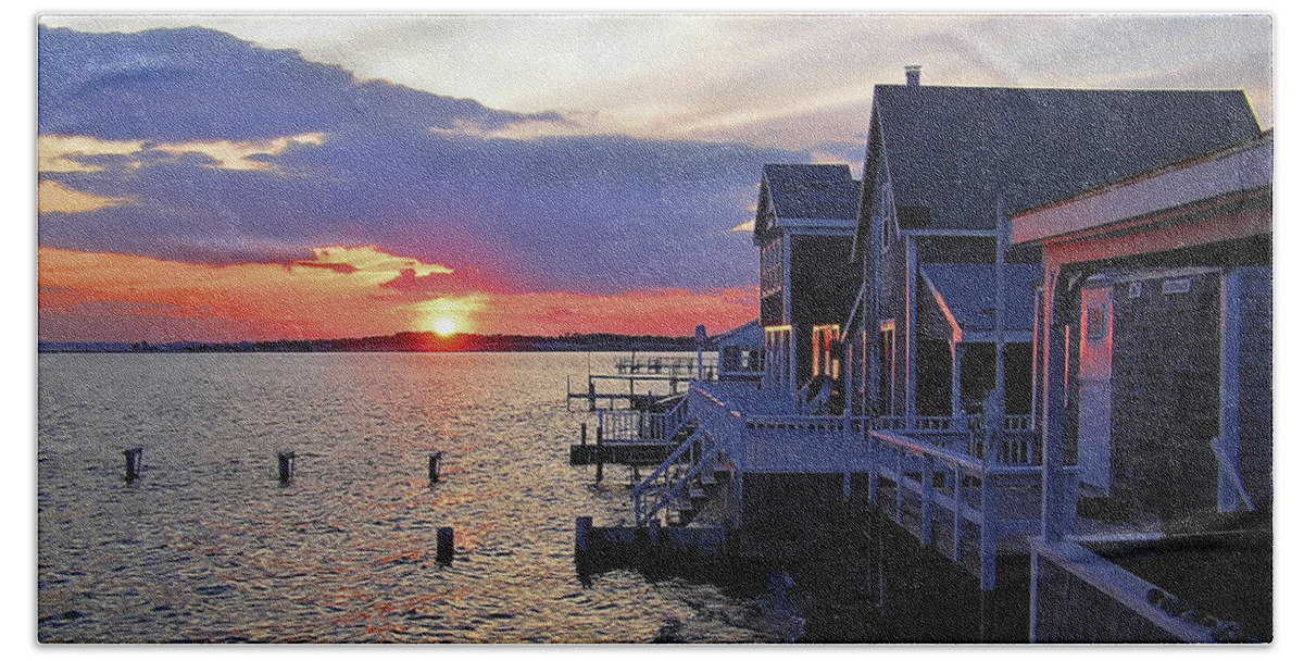 Sandy Neck Beach Towel featuring the photograph Sandy Neck Sunset at the Cottages by Charles Harden