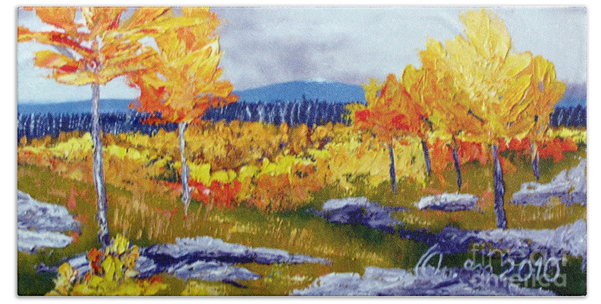 Landscape Beach Sheet featuring the painting Santa Fe Aspens series 6 of 8 by Carl Owen