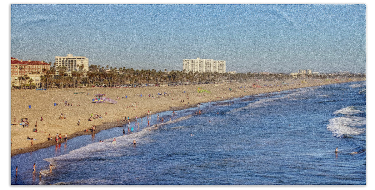 Santa Beach Towel featuring the photograph Santa Monica Beach by Ricky Barnard