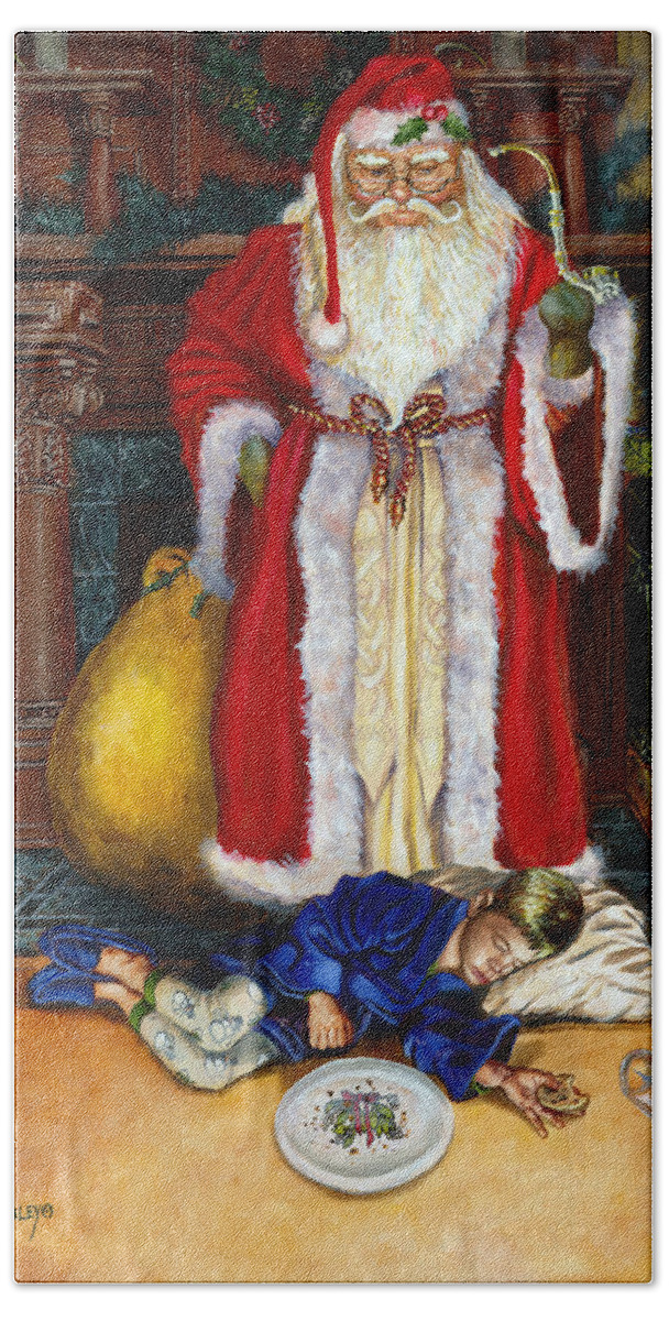 Christmas Beach Towel featuring the painting Santas Littlest Helper by Jeff Brimley