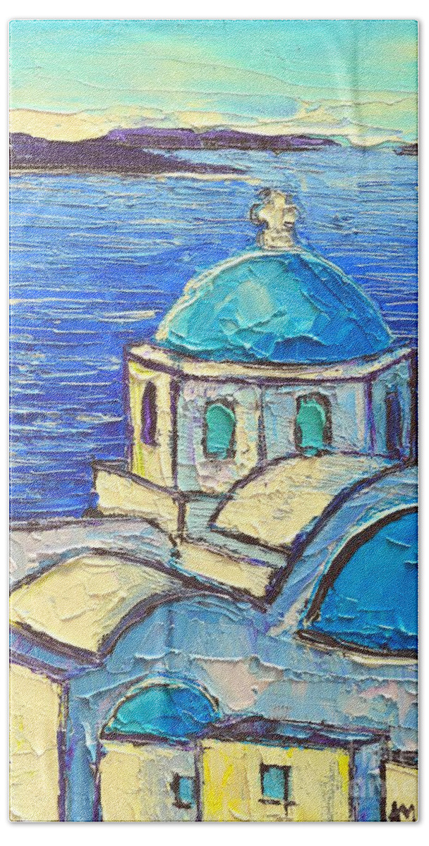Santorini Beach Sheet featuring the painting Santorini Blue by Ana Maria Edulescu