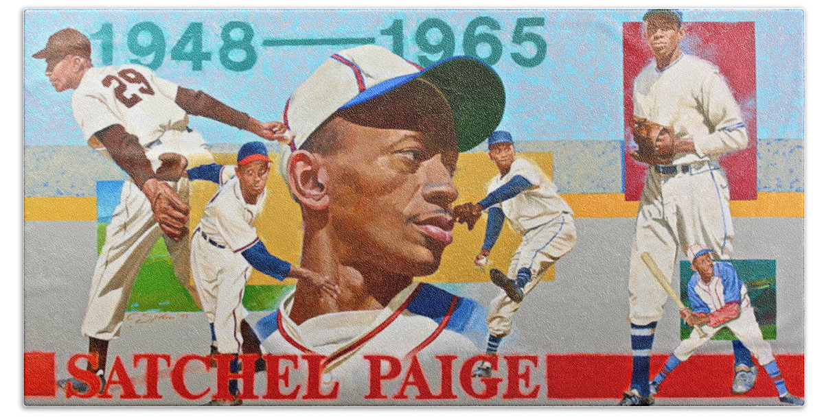 Acrylic Beach Towel featuring the painting Satchel Paige by Cliff Spohn