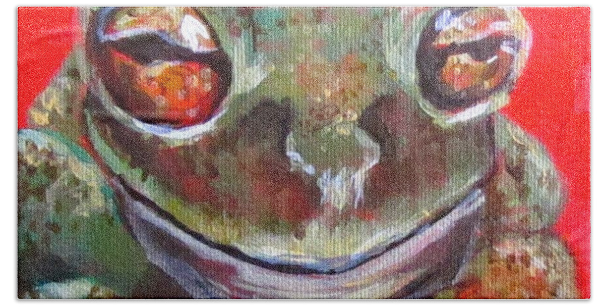 Frog Beach Sheet featuring the painting Satisfied Froggy by Barbara O'Toole