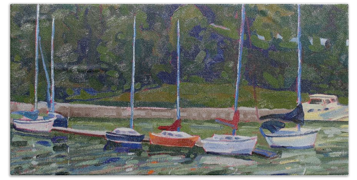 910 Beach Towel featuring the painting Saugeen Sails by Phil Chadwick