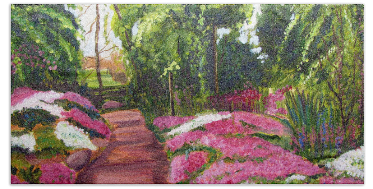 Garden Beach Sheet featuring the painting Sayen Path by Clara Sue Beym