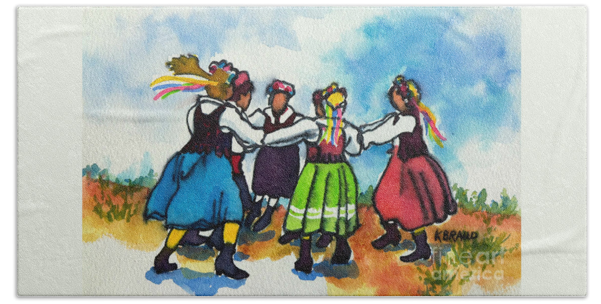 Paintings Beach Sheet featuring the painting Scandinavian Dancers by Kathy Braud