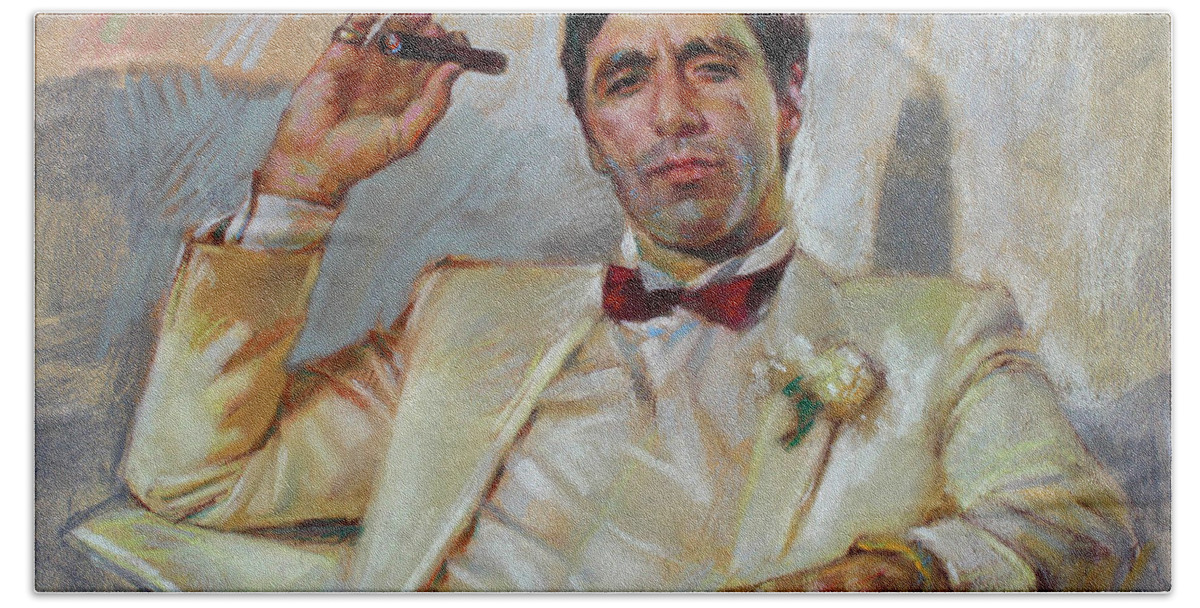 Scarface Beach Towel featuring the pastel Scarface by Ylli Haruni