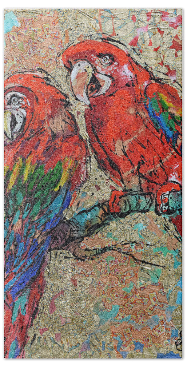 Parrots Beach Towel featuring the painting Scarlet Macaws by Jyotika Shroff