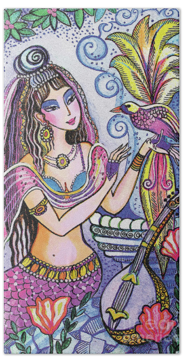 Eastern Woman Beach Sheet featuring the painting Scheherazade's Bird by Eva Campbell