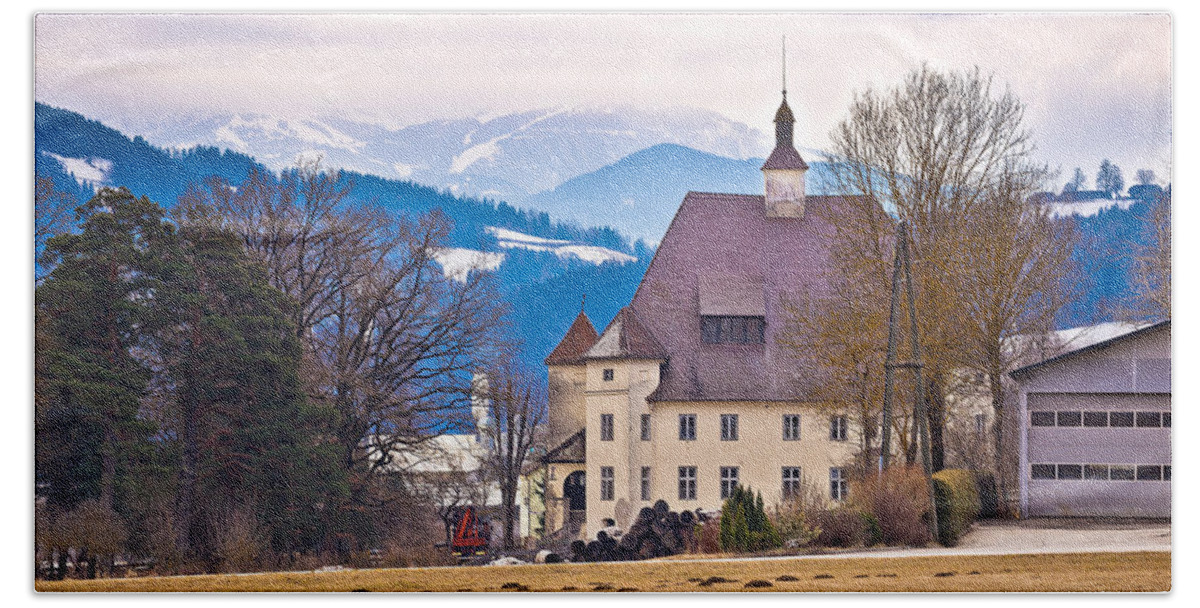 Wiesenau Beach Towel featuring the photograph Schloss Wiesenau view in Lavanttal by Brch Photography