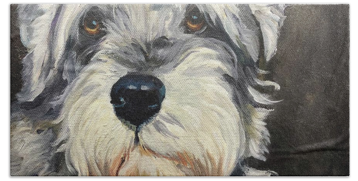 Schnauzer Beach Towel featuring the painting Schnauzer by Michelle Lake