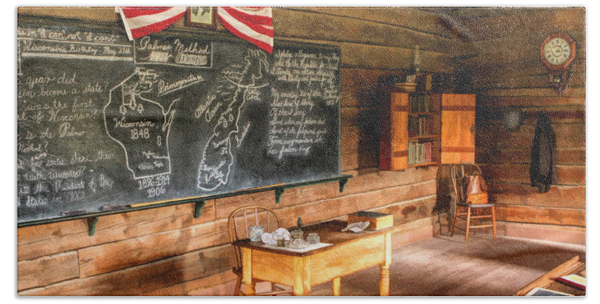 Old World Wisconsin Beach Towel featuring the painting Schoolhouse Classroom at Old World Wisconsin by Christopher Arndt