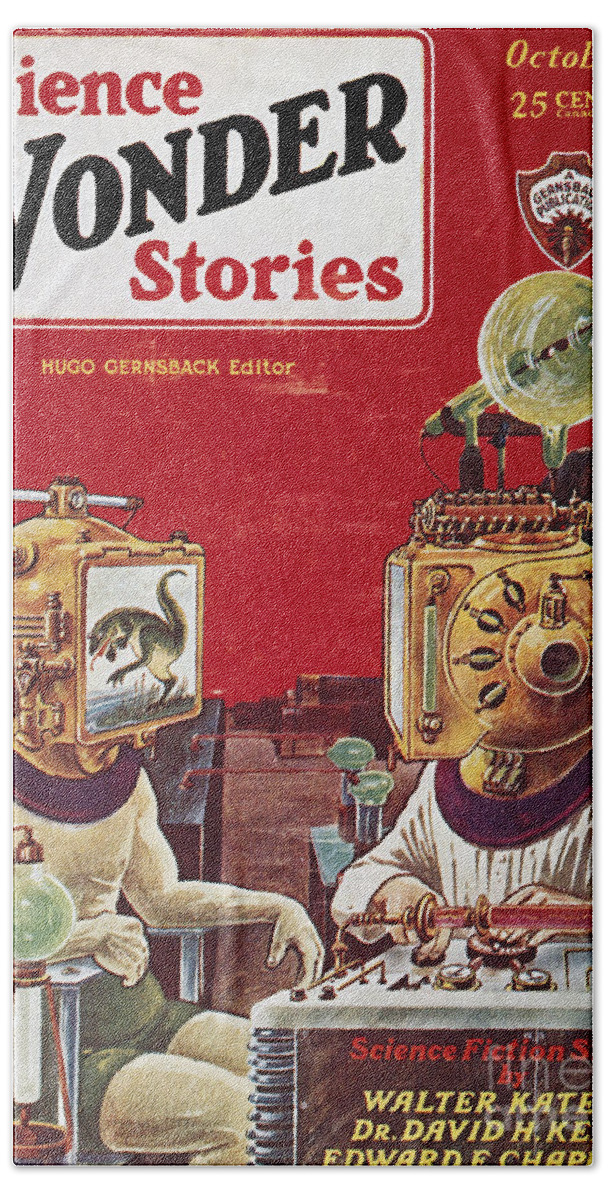 1929 Beach Towel featuring the drawing Science Fiction Cover, 1929 by Granger