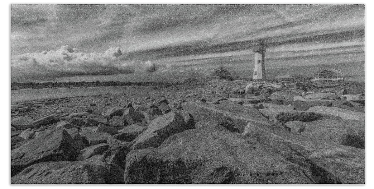 Scituate Lighthouse Big Sky Beach Sheet featuring the photograph Scituate Lighthouse From The End Of The Jetty by Brian MacLean