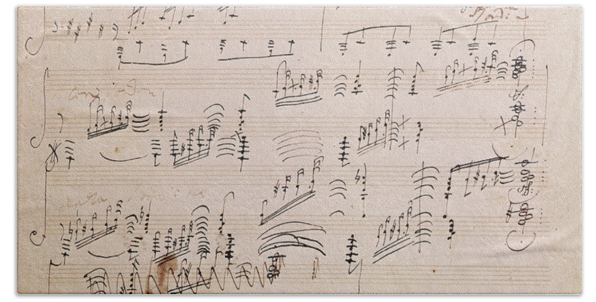 Score Beach Towel featuring the drawing Score sheet of Moonlight Sonata by Ludwig van Beethoven