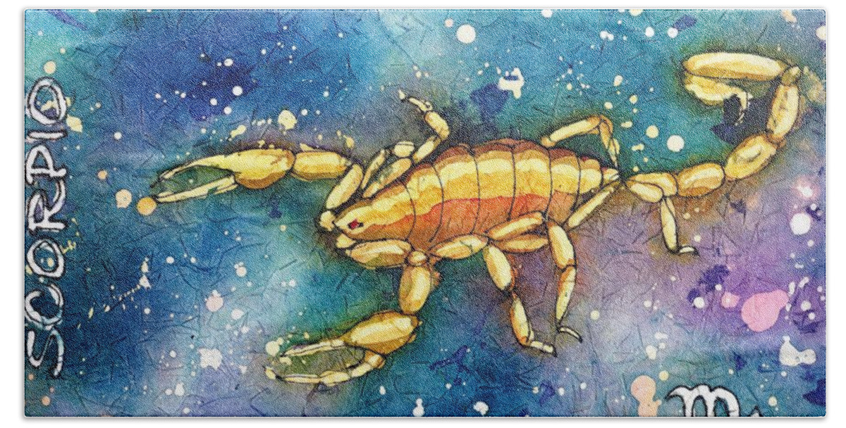 Zodiac Beach Towel featuring the painting Scorpio by Ruth Kamenev