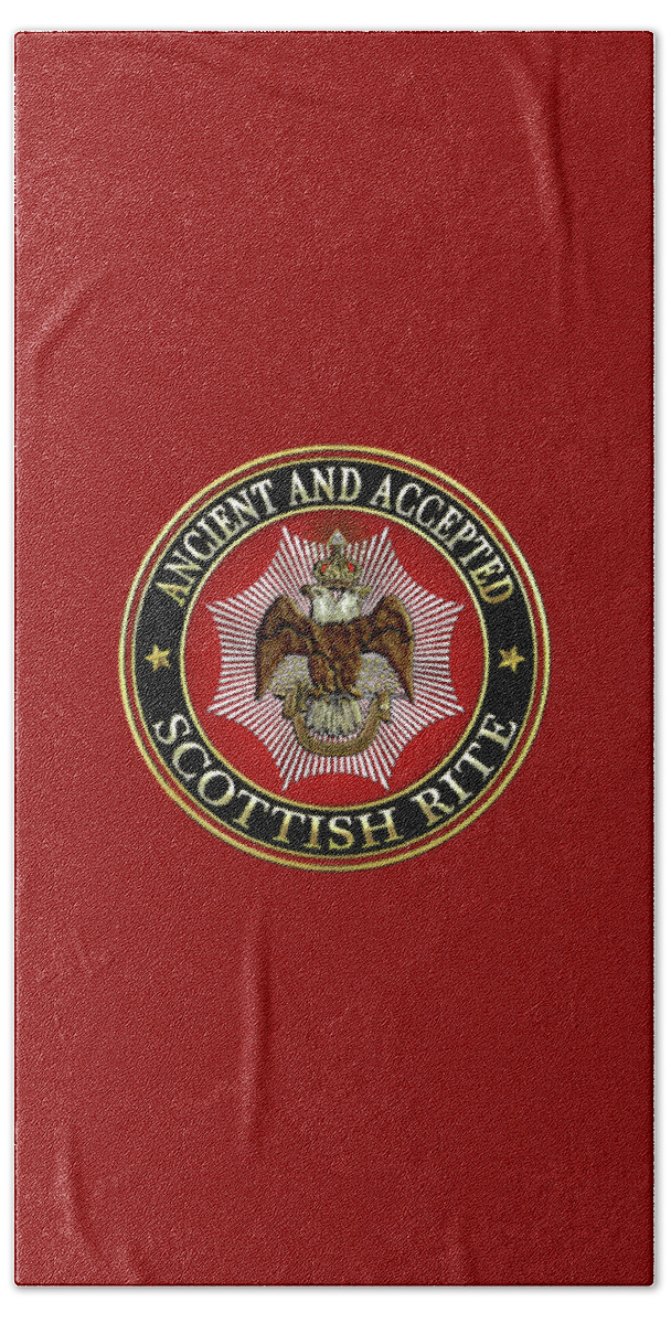 'scottish Rite' Collection By Serge Averbukh Beach Towel featuring the digital art Scottish Rite Double-headed Eagle on Red Leather by Serge Averbukh