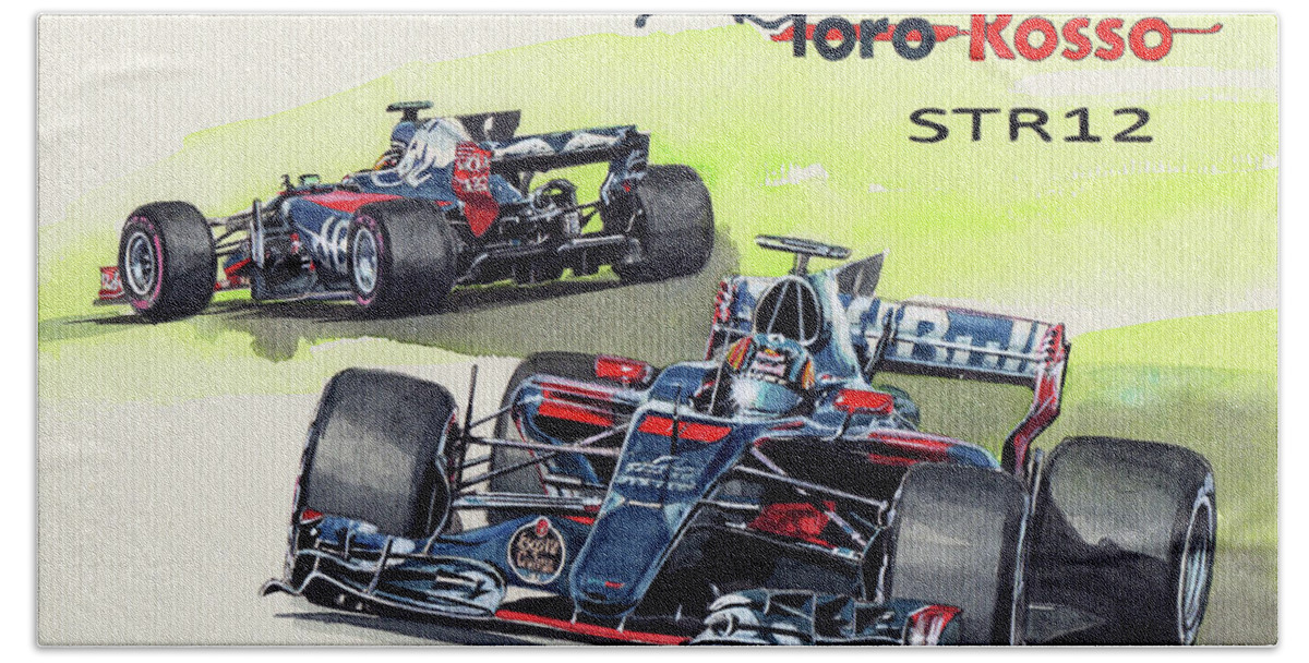 Scuderia Toro Rosso Str 12 Beach Towel featuring the painting Scuderia Toro Rosso STR12 by Yoshiharu Miyakawa