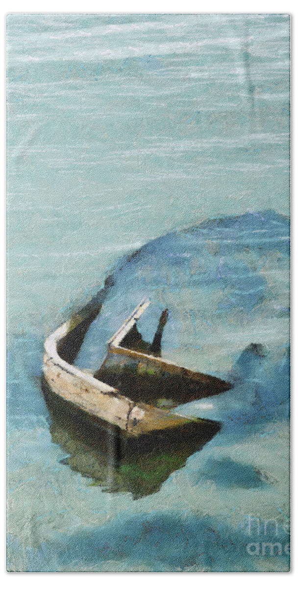 Painting Beach Towel featuring the painting Sea and boat by Dimitar Hristov