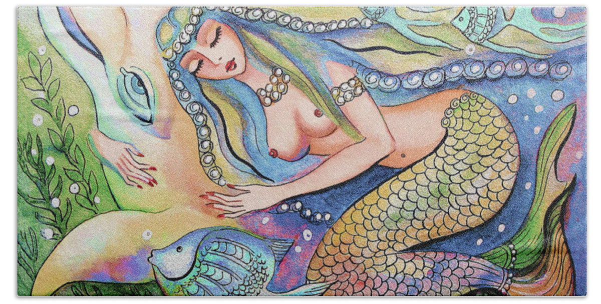 Sea Goddess Beach Towel featuring the painting Sea Dreams by Eva Campbell