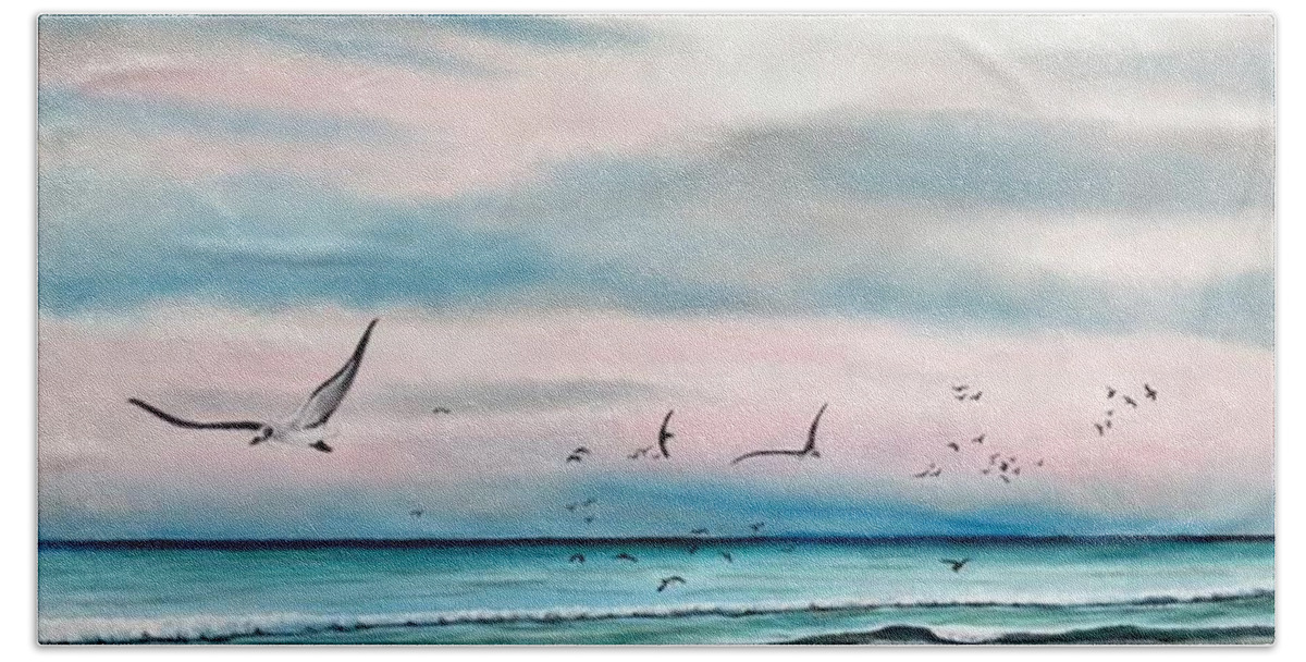 Sea Gulls Beach Sheet featuring the painting Sea Gulls On The Gulf by Lloyd Dobson